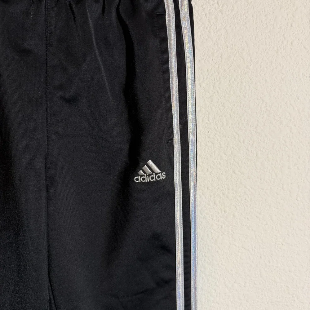 Adidas Girls Black Silver Iridescent Stripe Track‎ Pants Joggers Size 6X